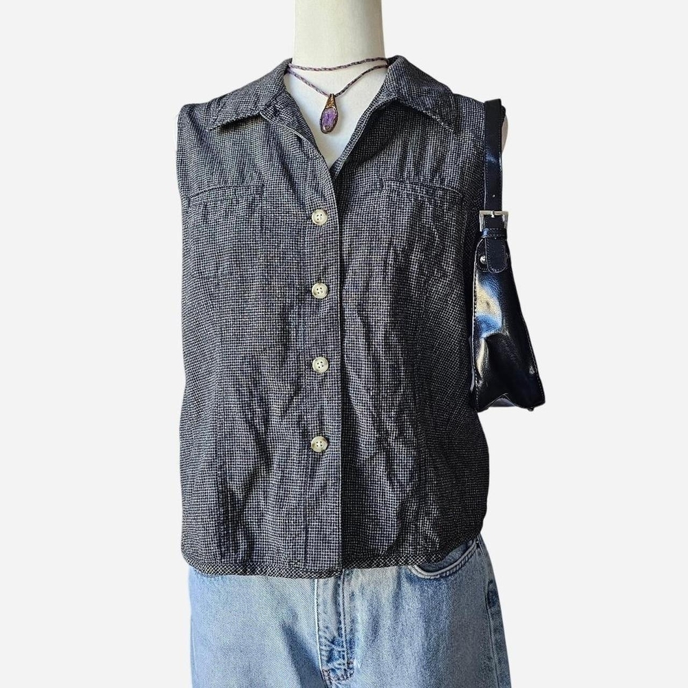 Talbots Gingham Linen Cotton Button up Sleeveless Top - Large